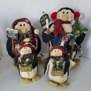 VTG NWT 1998 MOTHER BROWN'S Penguin Family Plush winter Christmas Ski Snow Decor